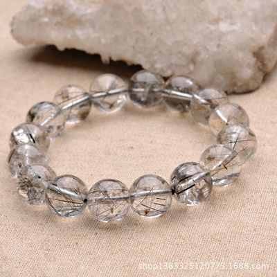 純天然15mm巴西黑發(fā)晶圓珠手鏈——東?？h盛飾珠寶匠心之作